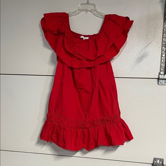 ENGLISH FACTORY WOMENS RED MINI DRESS OFF THE SHOULDER MEDIUM - Picture 2 of 6